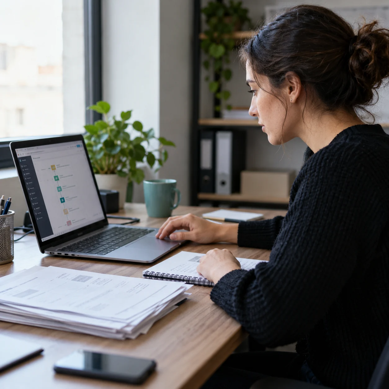 Profesional trabajando con documentos en una oficina